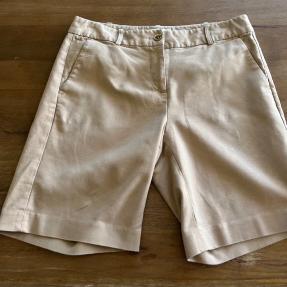 Michael Kors Women's Size 6 Beige Bermuda Shorts Cotton Blend Stretch Mid Rise